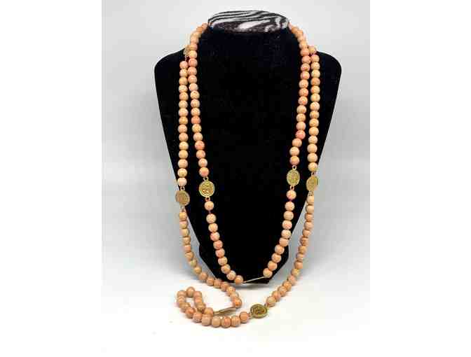 Two Matching Coral Necklaces with Gold Tone Coins