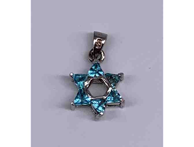 Sterling Silver Star of David Pendant With Blue Gemstones