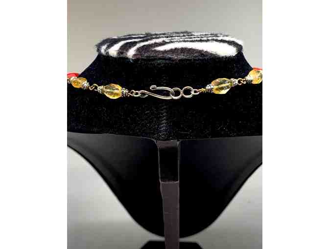 Cinnabar and Crystal Necklace, Silver