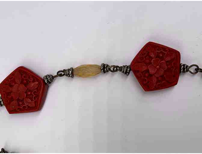 Cinnabar and Crystal Necklace, Silver