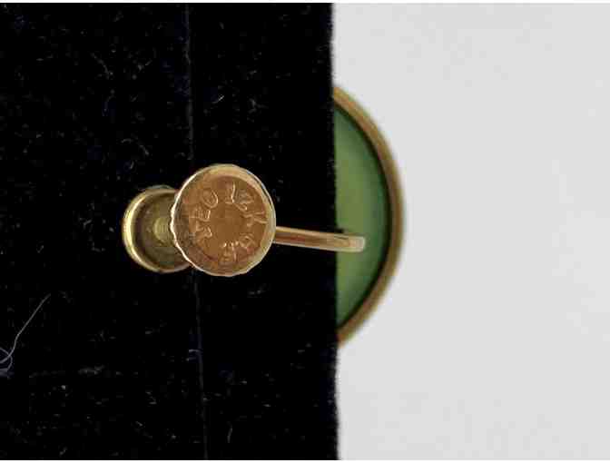 Large Green Stone Gold Filled Screw On Earrings.