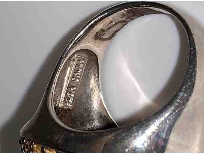 Sterling Silver Ring With Large Stone Surrounded by Crystals