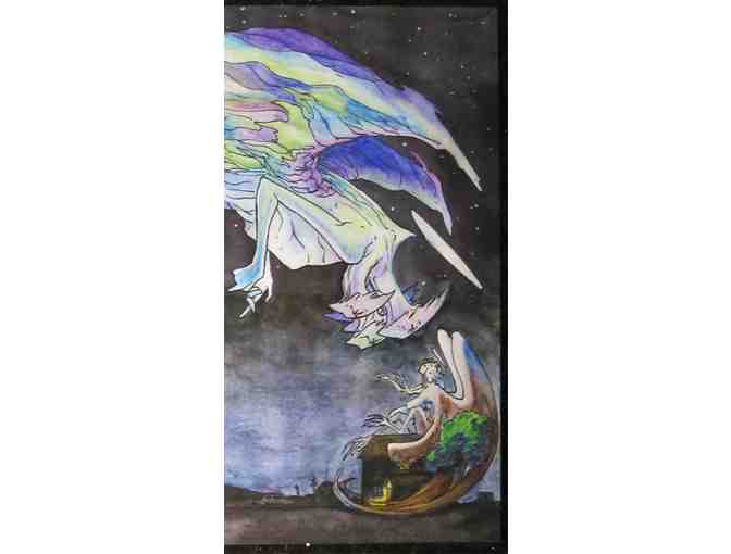 'Angel Gossip' Original Watercolor Art in Frame by Sasha Reneau, Teacabbage Studios