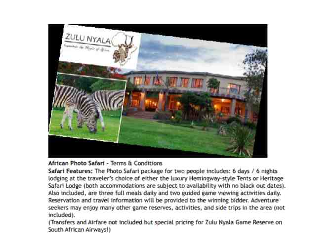 AFRICAN SAFARI Package for Two People for 6 Days & 6 Nights