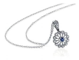 Sapphire and Diamond Filigree Pendant in 18K White Gold