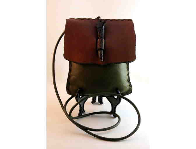 Hand crafted leather mini-purse, olive and tan