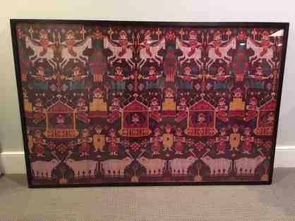 Framed Cambodian Ikat silk tapestry #1 from the Elephant Walk restaurant