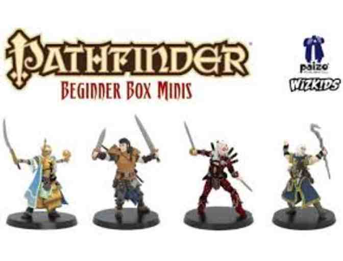 Pathfinder Fantasy Roleplaying Game Beginner Box and Beginner Box Hero mini figurines.