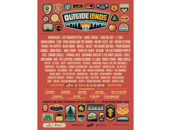4 VIP Tickets to Outside Lands Music & Art Festival in SAN FRANCISCO, August 11-13, 2017!