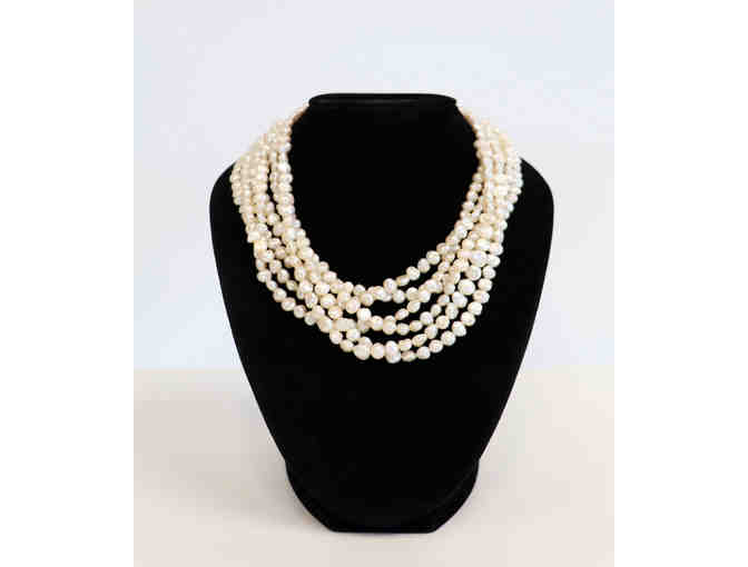 6 Strand Pearl Necklace with Gemstone Clasp