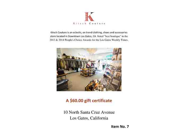 Kitsch Couture $60 Gift Certificate