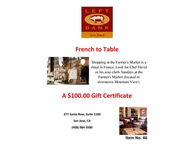 Left Bank Restaurant - $100 Gift Certificate