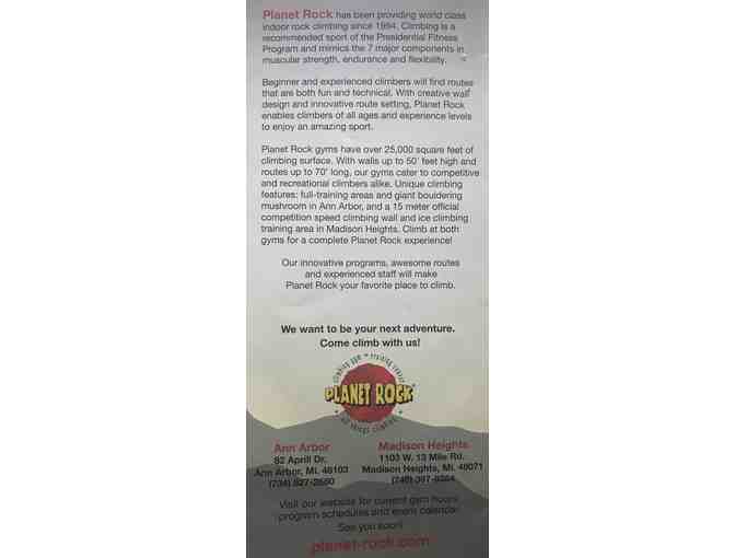 Planet Rock Climbing Gym Gift Card | Adult and Child  | Michigan