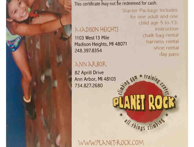 Planet Rock Climbing Gym Gift Card | Starter Package | Michigan