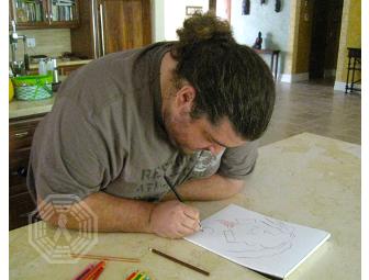 Autographed LOST Custom 'Hurley' Sketch (created & signed by Jorge Garcia)