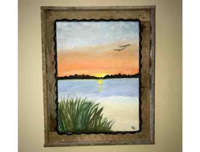 Beach themed oil paintings and wood art pieces