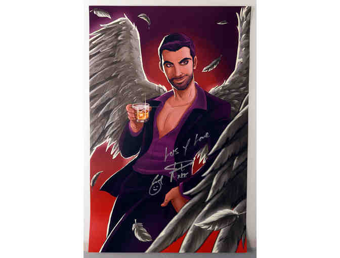 Lucifer T-Shirt and Commissioned 11x17 Fan Art Print Autographed by Tom Ellis
