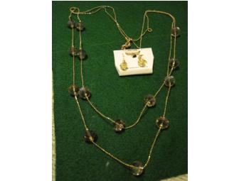 Lovely Semi-Precious Golden Brown Stones on Gold Chain WIth Earrings