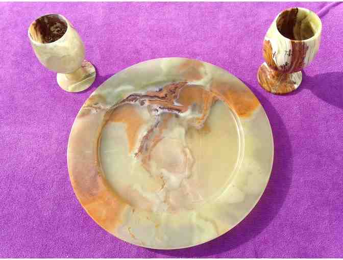 Wine goblets and platter carved onyx marble