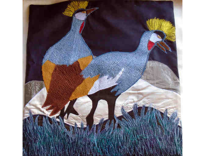 TWO KHOISAN CUSHION COVERS - featuring Crested Cranes. EV-17