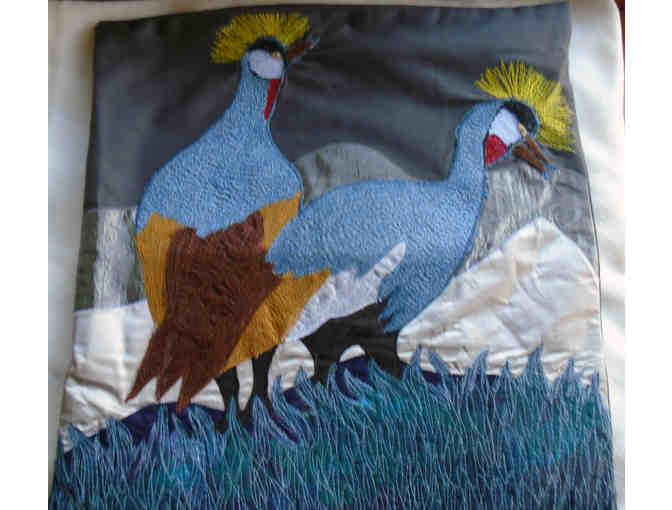TWO KHOISAN CUSHION COVERS - featuring Crested Cranes. EV-17