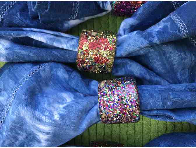 12 Indigo Dyed Egyptian Cotton Napkins & Cool Glitter Napkin Holders - Ms. Kaufman's Class