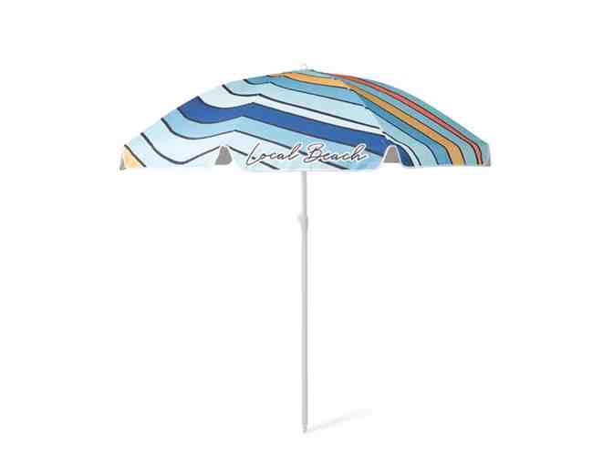 LOCAL BEACH BLUE WAVY UMBRELLA and SET OF 2 BLUE WAVY BEACH CHAIRS VALUE