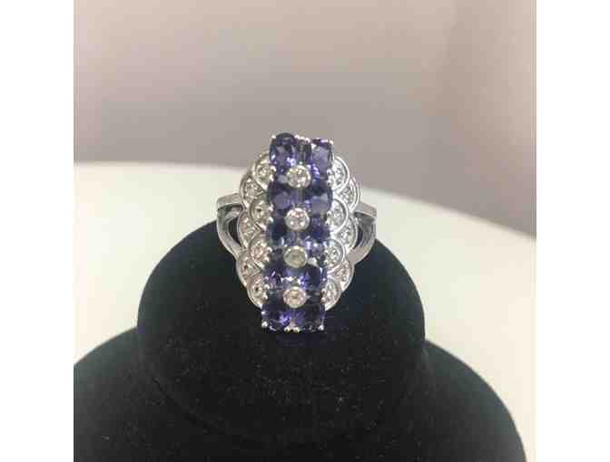 Iolite and White Topaz Scalloped Ring, Size 10