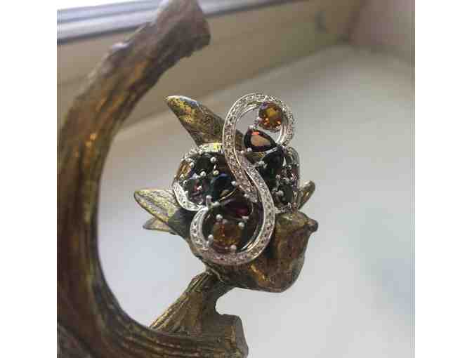 Intricate Multicolor Tourmaline Ring, Size 10