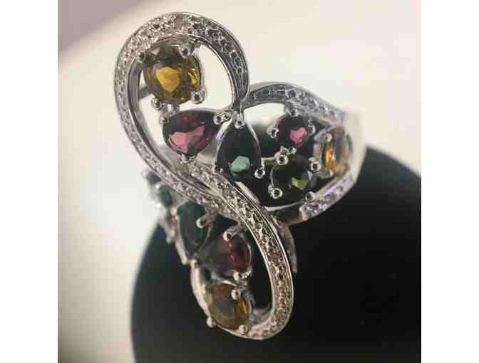 Intricate Multicolor Tourmaline Ring, Size 10