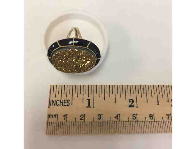 Onyx and Gold Drusy Statement Ring, Size 10