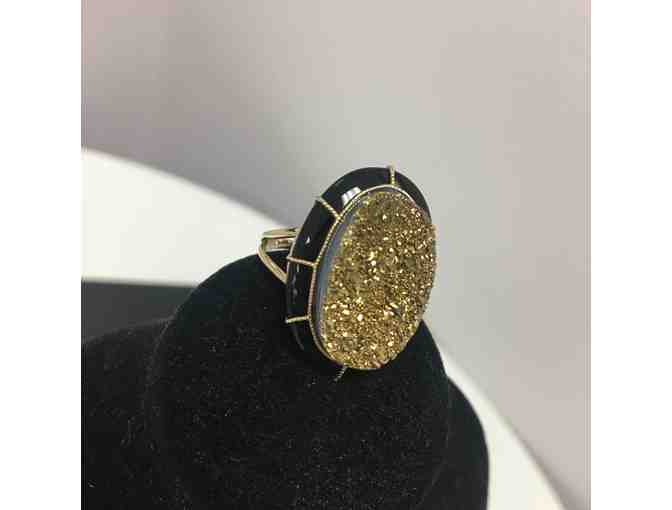 Onyx and Gold Drusy Statement Ring, Size 10