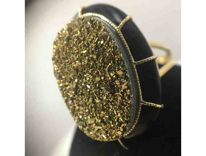 Onyx and Gold Drusy Statement Ring, Size 10