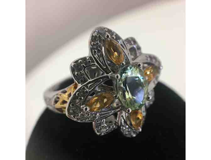 Citrine & White Topaz Ring, Size 10