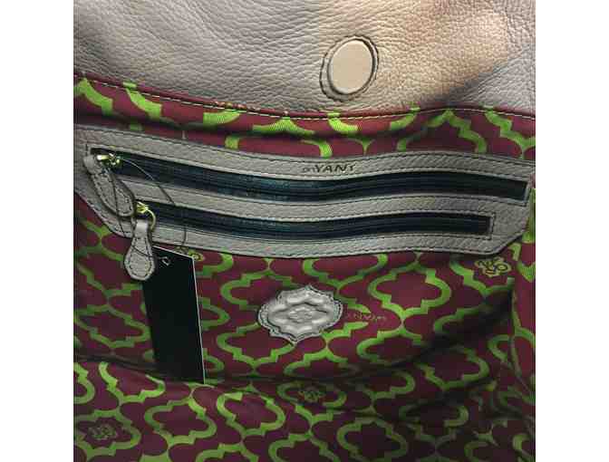 YANY Italian Leather Satchel with Chain Strap in Gray