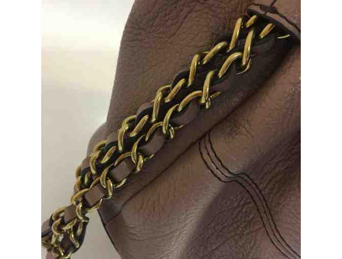 YANY Italian Leather Satchel with Chain Strap in Gray