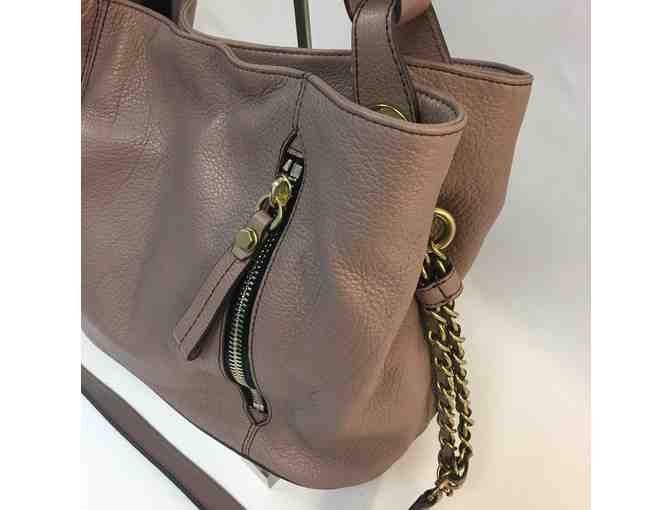 YANY Italian Leather Satchel with Chain Strap in Gray