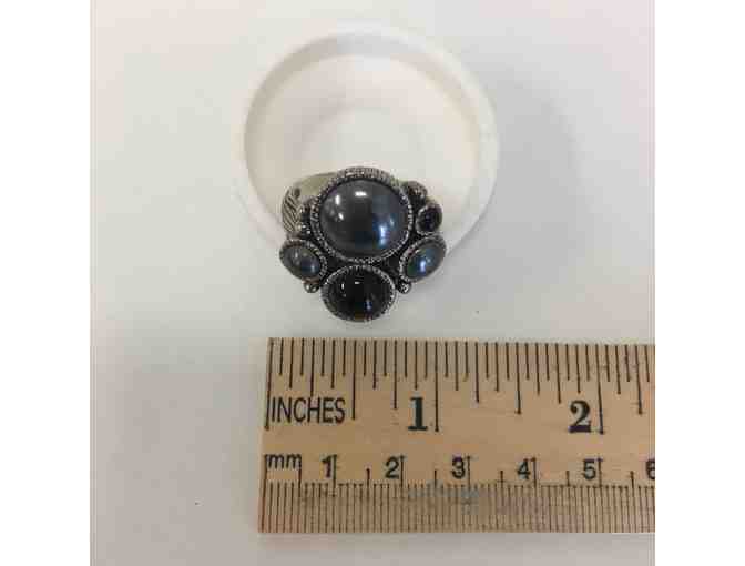 Onyx and Hematite Bubble Ring set in Sterling Silver, Size 10