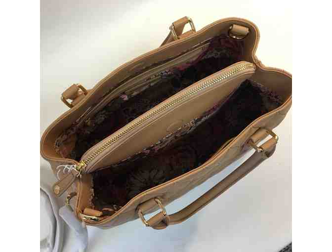 Vera Bradley Quilted Leather Satchel in Camel