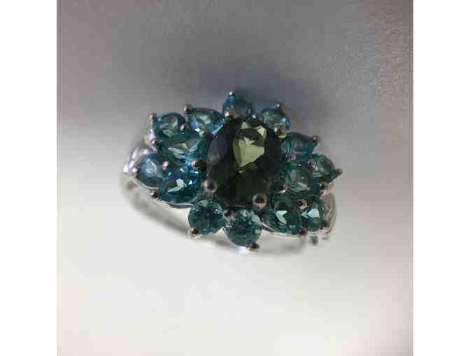 Flower Ring in Sterling Silver with Apatite Gems (size 10)