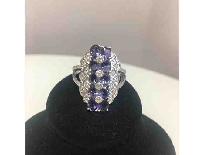 Iolite and White Topaz Scalloped Ring Seet in Sterling (size 10)