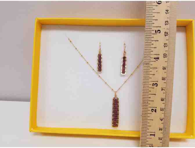 Dandelion Gold fill Vertical Bar with Garnet Necklace/Earrings