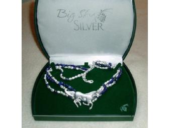 Brushed Silver and Lapis Running Horse Necklace