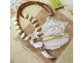 Shell Dagger, Pearl and Moonstone Necklace