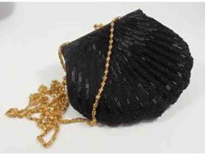 Black Velvet Shawl by Jessica McClintock along with a Black Beaded Clamshell Clutch