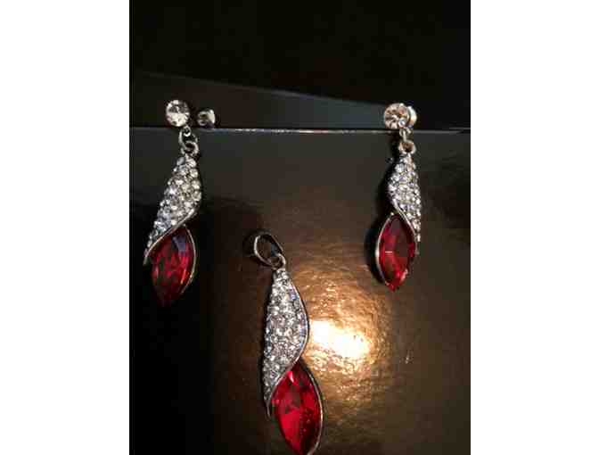 Ruby and Silver Earrings and Matching Pendant