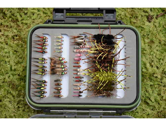 Orvis 2 sided Waterproof fly box with 80 hand tied flies