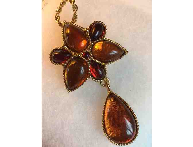 Amber Brooch with Rope Necklace