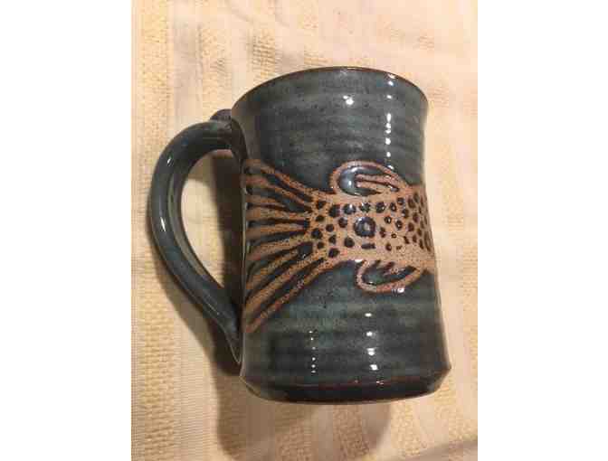 Maine Cabin Pottery's Fish Design Stoneware Mug with Coffee and Tea