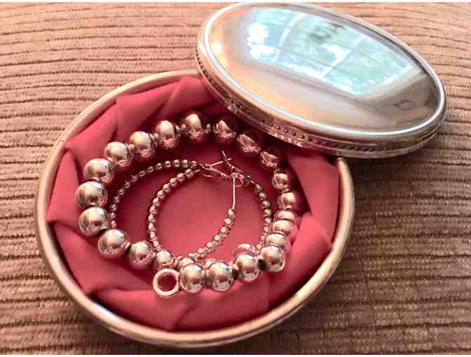 Sterling Silver Earrings and Bracelet in Pewter Tiffany Tin
